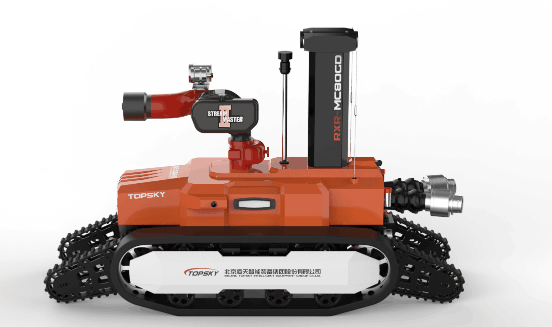 全地形防爆消防滅火偵察機器人【履帶擺臂】  (第2代，升降云臺及氣體二合一探測裝置+語音控制）  RXR-MC80BGD